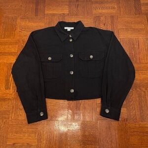 Black Cropped Shirt Jacket with Buttons Women's Size L